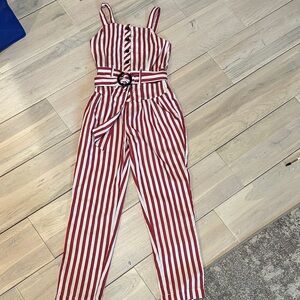 Habitual Red and White Striped Jumpsuit